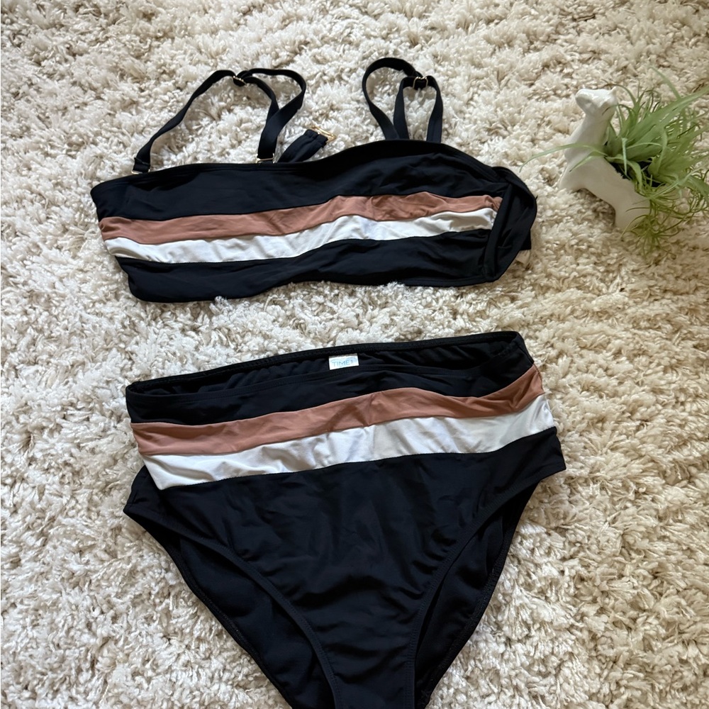 Time and Tru Black, White, and Brown Bikini Set
